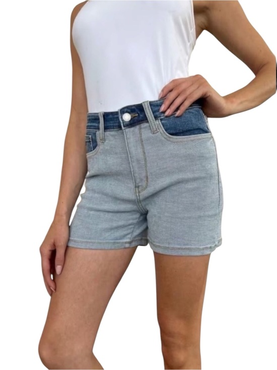 Judy Blue Pants - NWT Judy Blue Annie Color Block High Rise Denim Shorts Mixed Wash Stretch